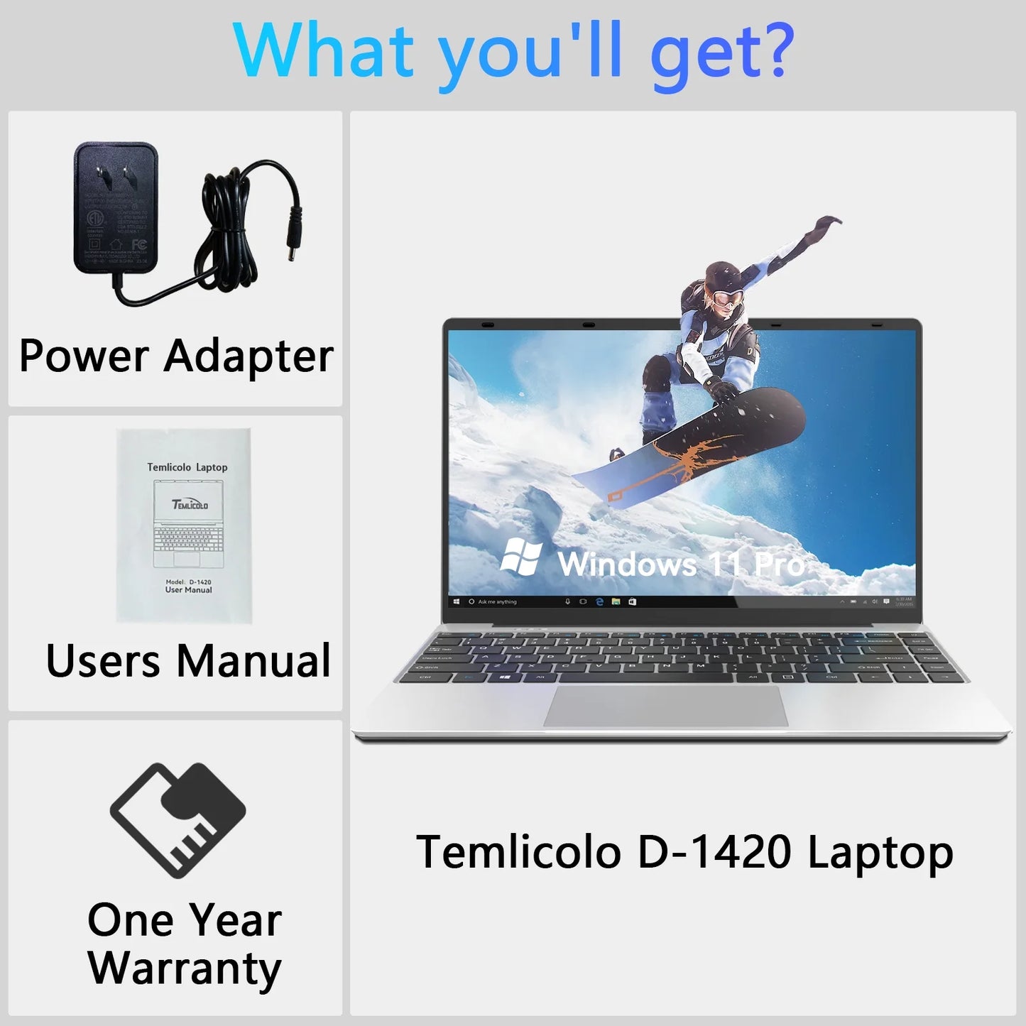 14.1In Windows 11 Pro Laptop, 8GB DDR4, 512GB SSD Computer, Intel Celeron, 1920X1080, 1TB Expansion, Silver