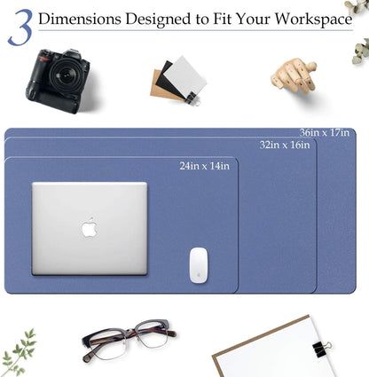 PU Leather Desk Pad with Suede Base, Multi-Color Non-Slip Mouse Pad, 24” X 14” Waterproof Desk Writing Mat, Large Desk Blotter Protector(Gray-Blue)
