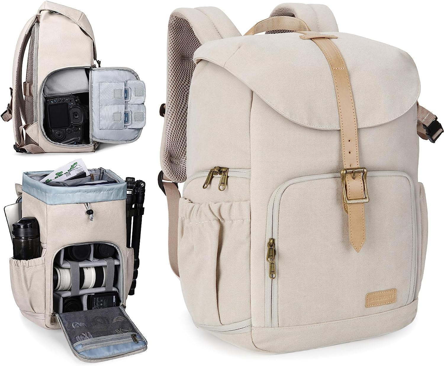Camera Backpack, DSLR Camera Bag Backpacks for Photographers, Waterproof Anti-Theft Photography Backpack with 15 Inch Laptop Compartment & Tripod Holder, Ivory White