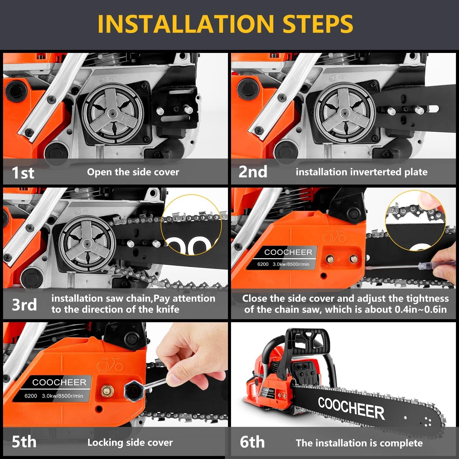 62CC 2-Cycle 3.5HP Gas Powered Chainsaw,20" Bar,Carrying Bag&Tool Kit Included,Handheld Cordless Chainsaw for Cutting Wood&Trees