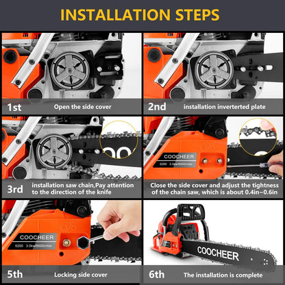 62CC 2-Cycle 3.5HP Gas Powered Chainsaw,20" Bar,Carrying Bag&Tool Kit Included,Handheld Cordless Chainsaw for Cutting Wood&Trees