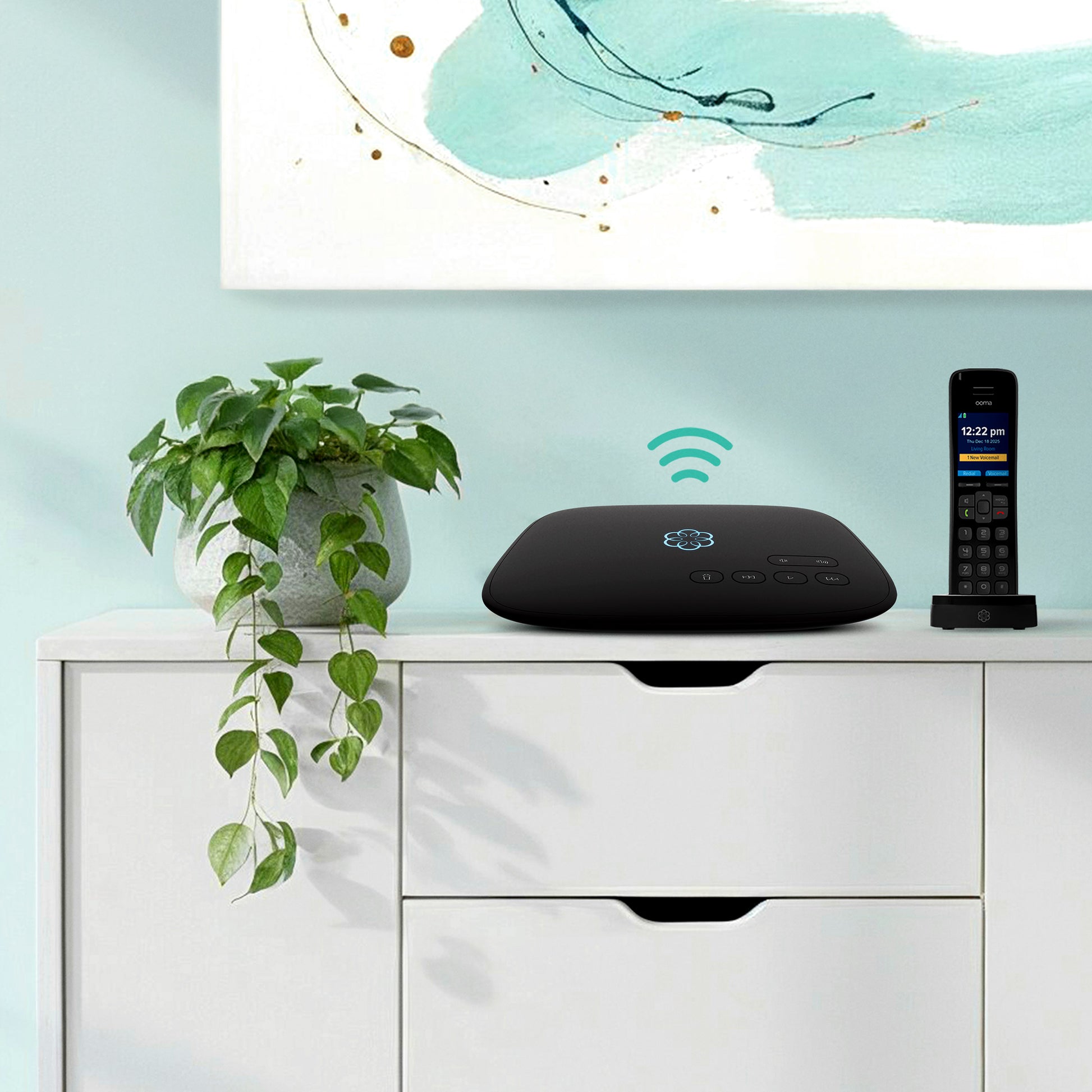 Ooma Telo Air 2 Wireless Wi-Fi Home Phone Service with 1 Cordless Handset