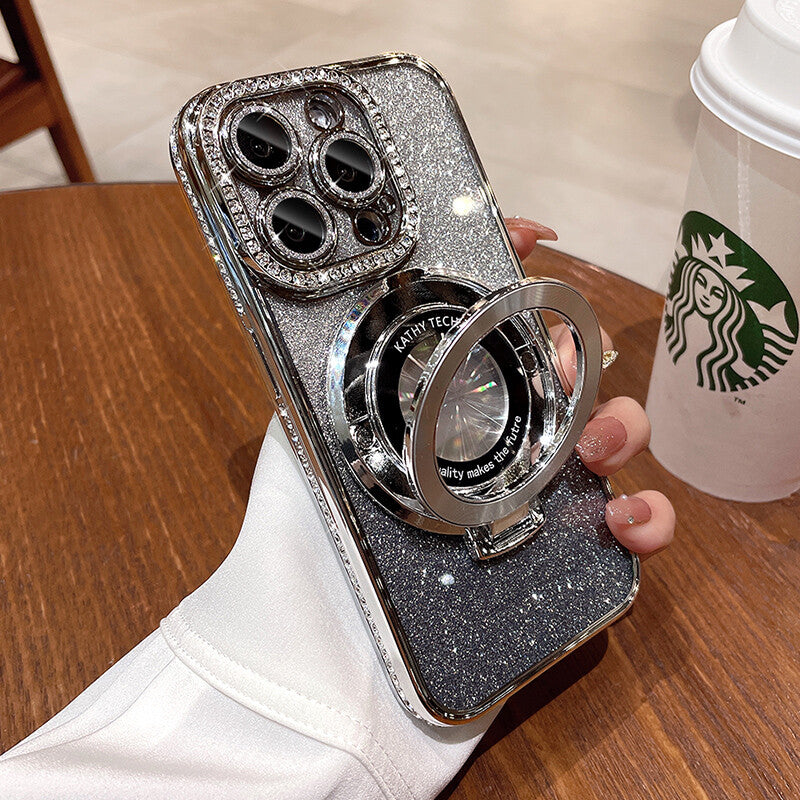 For Iphone 17 16 Pro Max 15 14 13 12 11 Glitter Bling Diamond Mag Safe Ring Case