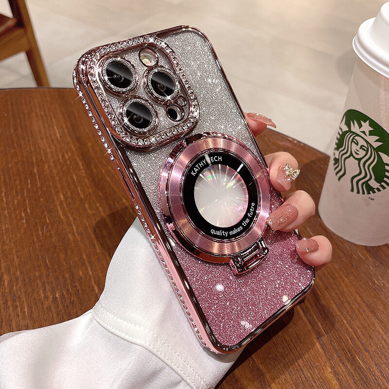 For Iphone 17 16 Pro Max 15 14 13 12 11 Glitter Bling Diamond Mag Safe Ring Case