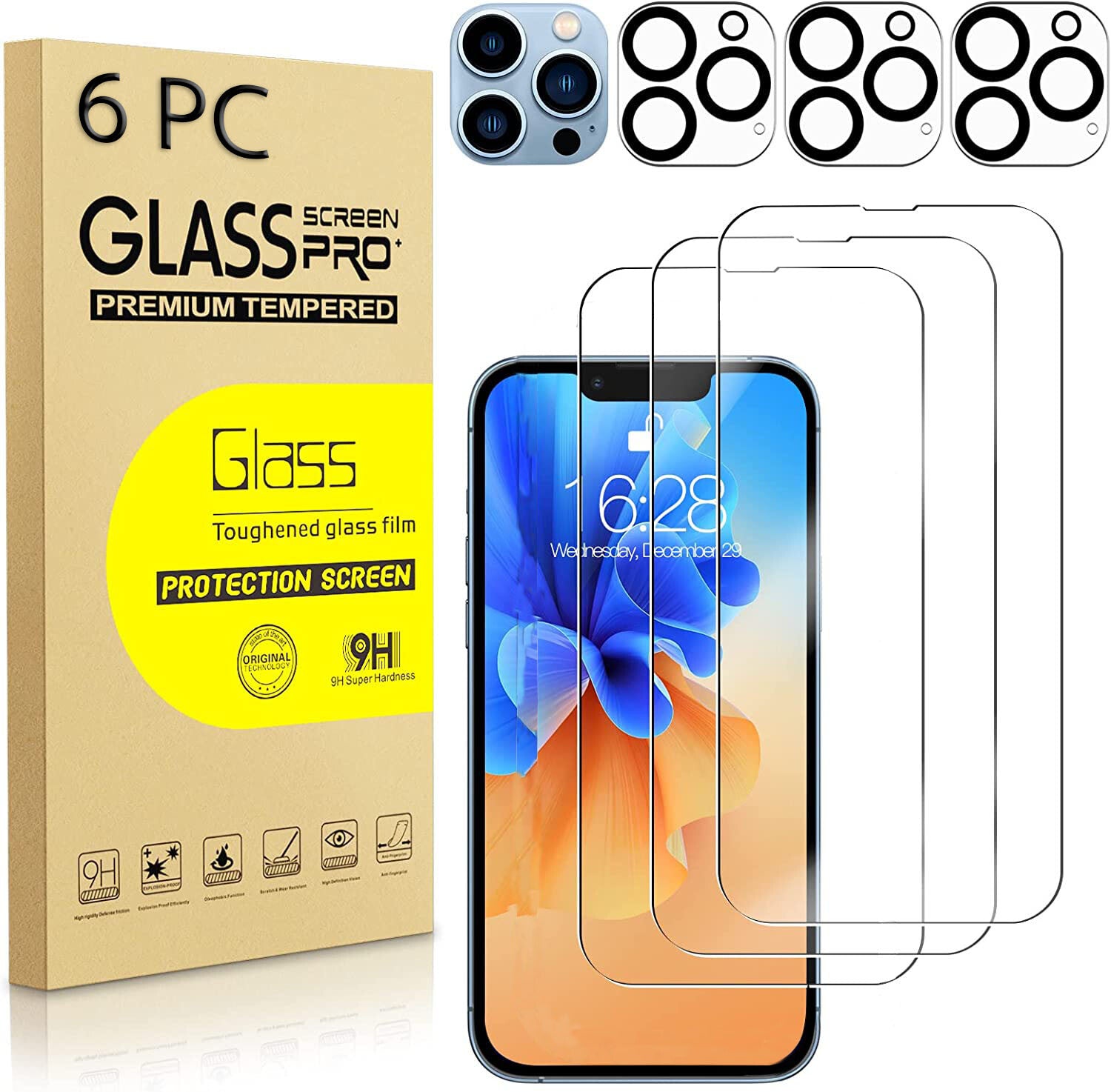 For Iphone 17 16 15 14 13 12 11 Pro Max Tempered Glass Screen + Camera Protector