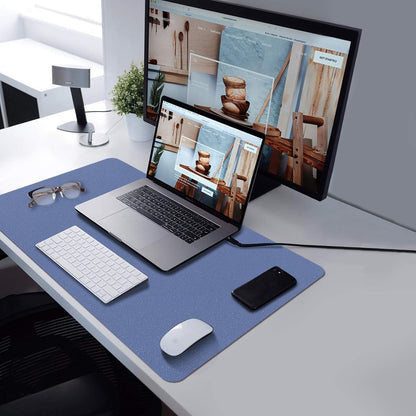 PU Leather Desk Pad with Suede Base, Multi-Color Non-Slip Mouse Pad, 24” X 14” Waterproof Desk Writing Mat, Large Desk Blotter Protector(Gray-Blue)