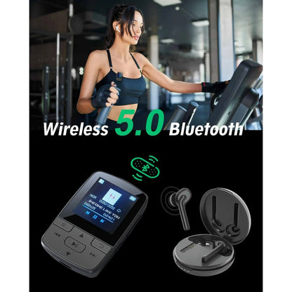 MP3 Player 64GB Bluetooth 5.3, Hifi Sound Music Player with Speaker, FM Radio, Recorder, E-Book, Pedometer, Clip-On Portable MP3 for Sports & Running with Earphones