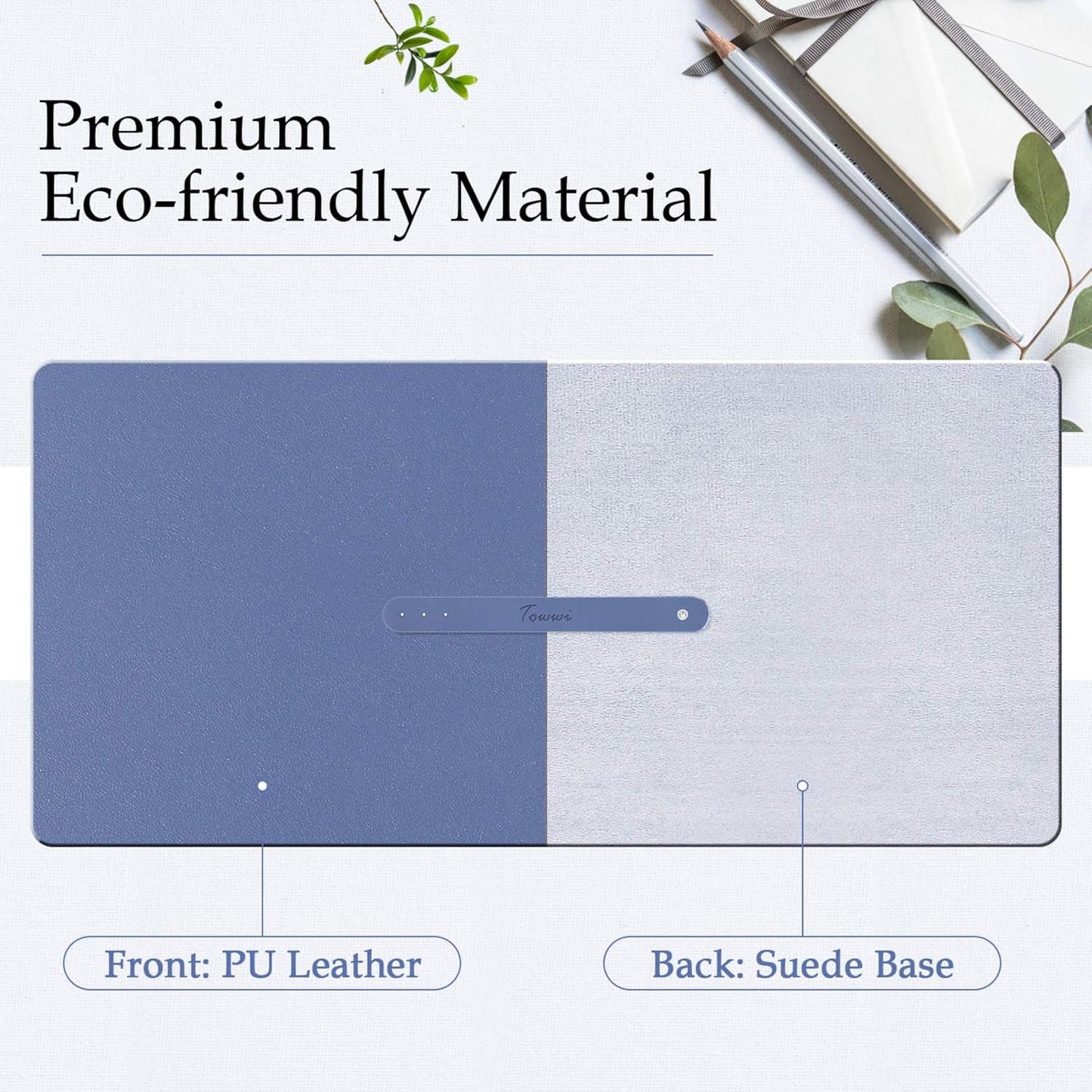 PU Leather Desk Pad with Suede Base, Multi-Color Non-Slip Mouse Pad, 24” X 14” Waterproof Desk Writing Mat, Large Desk Blotter Protector(Gray-Blue)