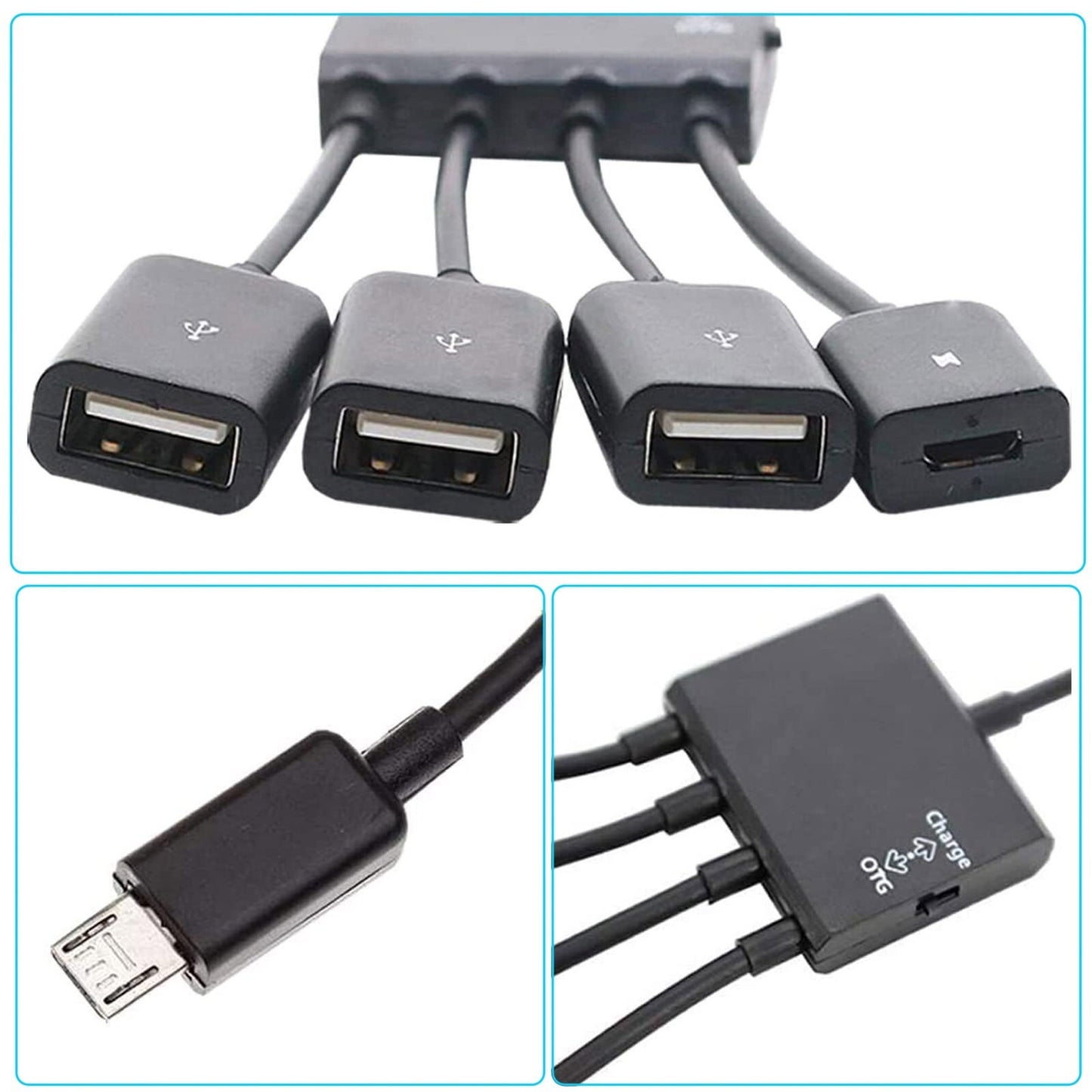 Micro USB Charging OTG Hub Splitter Cable for Smart Phone Android Tablet 4 in 1