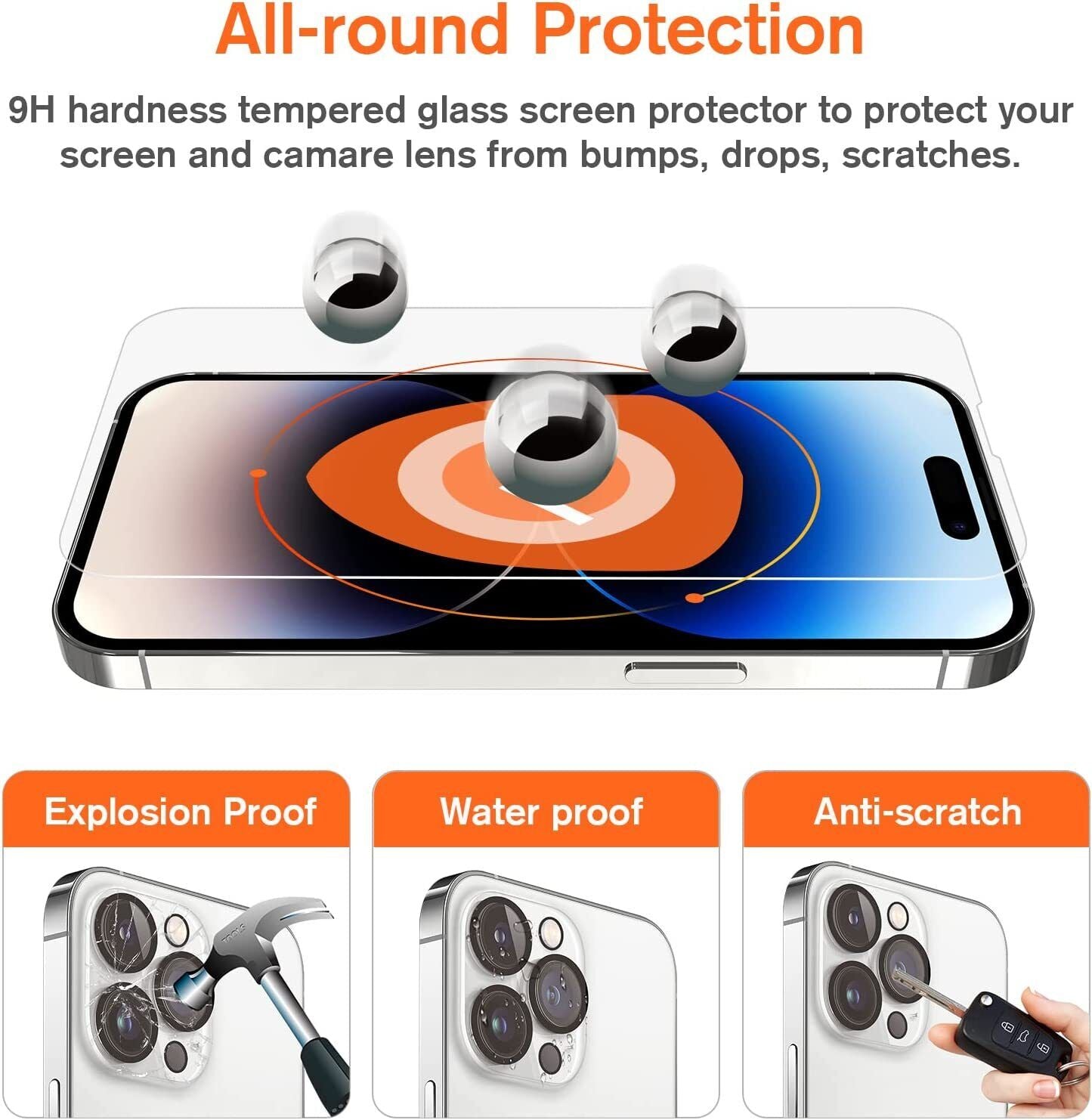 For Iphone 17 16 15 14 13 12 11 Pro Max Tempered Glass Screen + Camera Protector