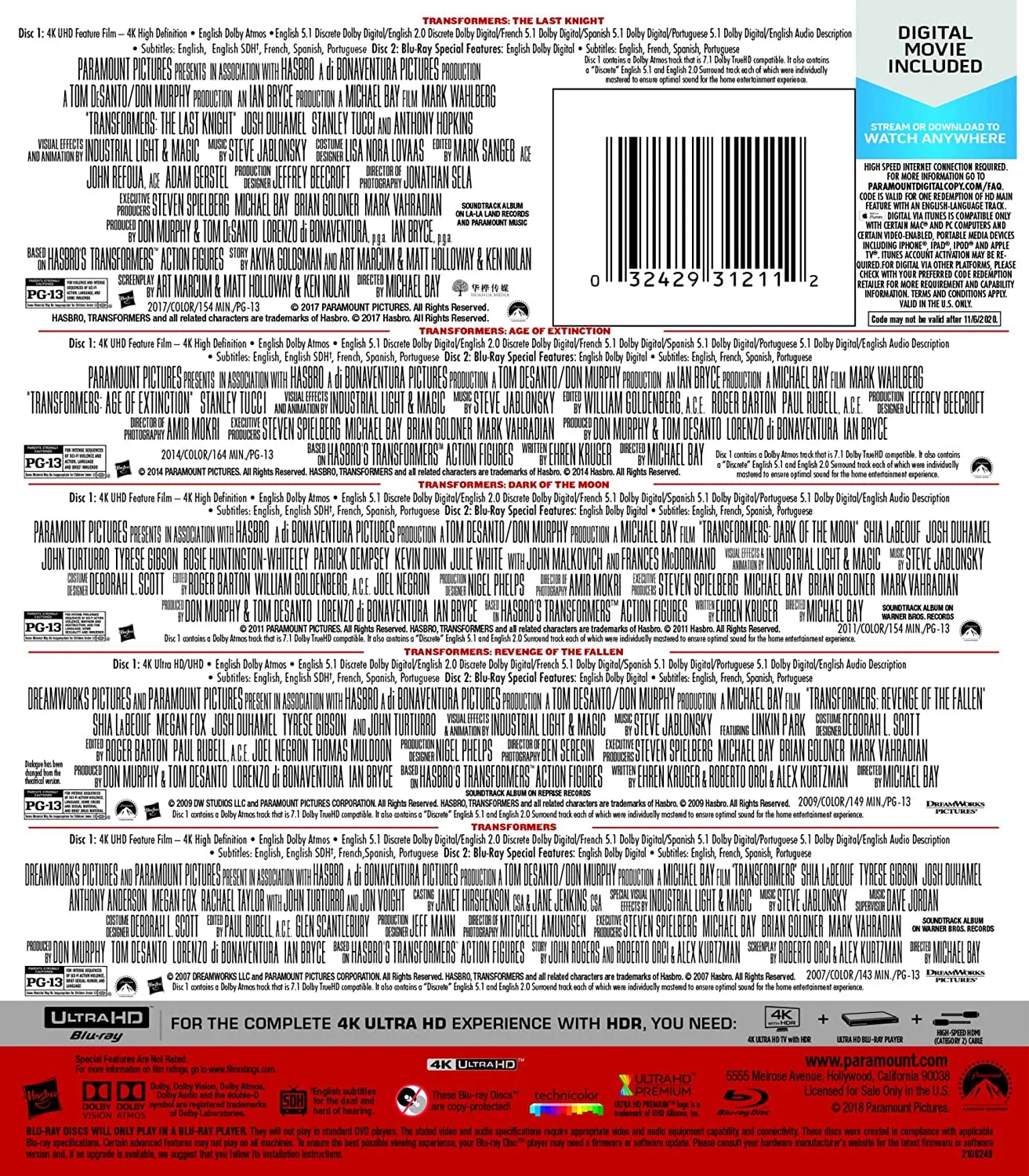 Transformers: the Ultimate 5-Movie Collection