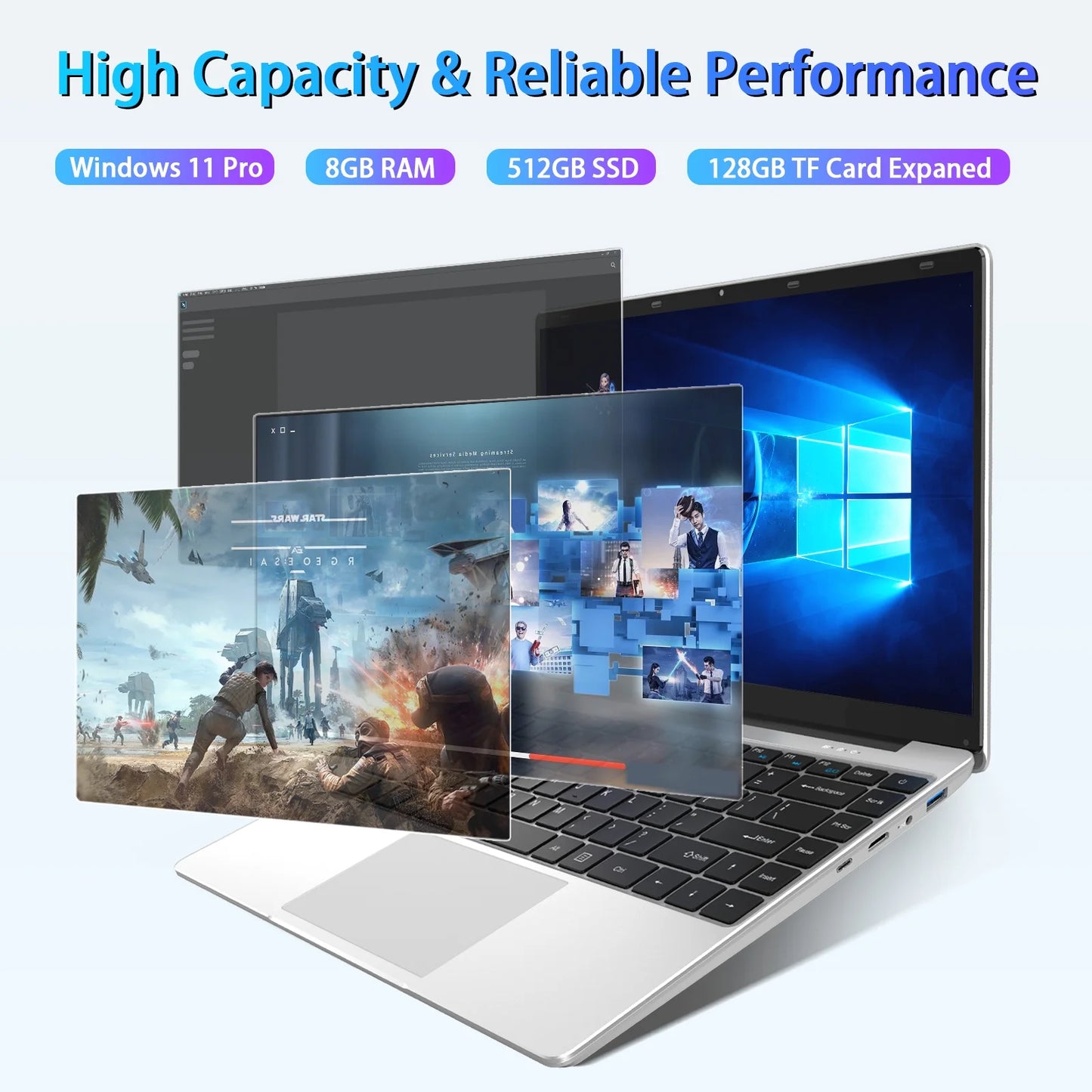 14.1In Windows 11 Pro Laptop, 8GB DDR4, 512GB SSD Computer, Intel Celeron, 1920X1080, 1TB Expansion, Silver