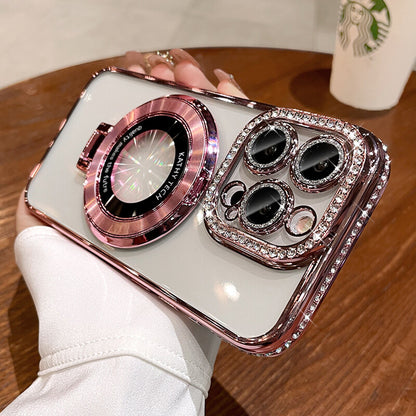 For Iphone 17 16 Pro Max 15 14 13 12 11 Glitter Bling Diamond Mag Safe Ring Case