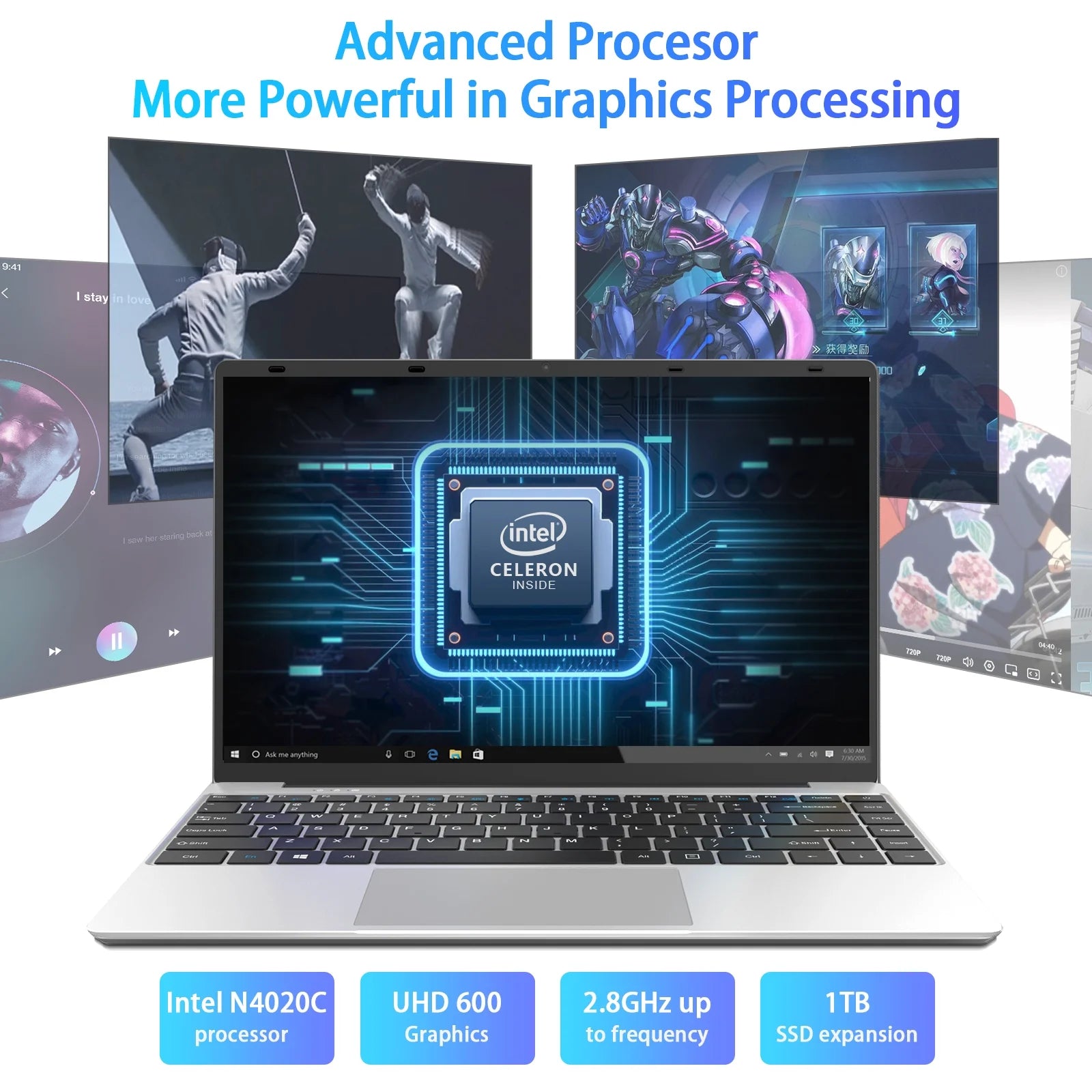 14.1In Windows 11 Pro Laptop, 8GB DDR4, 512GB SSD Computer, Intel Celeron, 1920X1080, 1TB Expansion, Silver