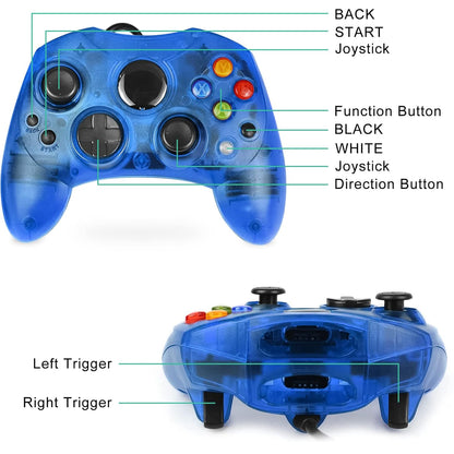 Controller Replacement for Original Xbox Console (Black and Sapphire Blue)