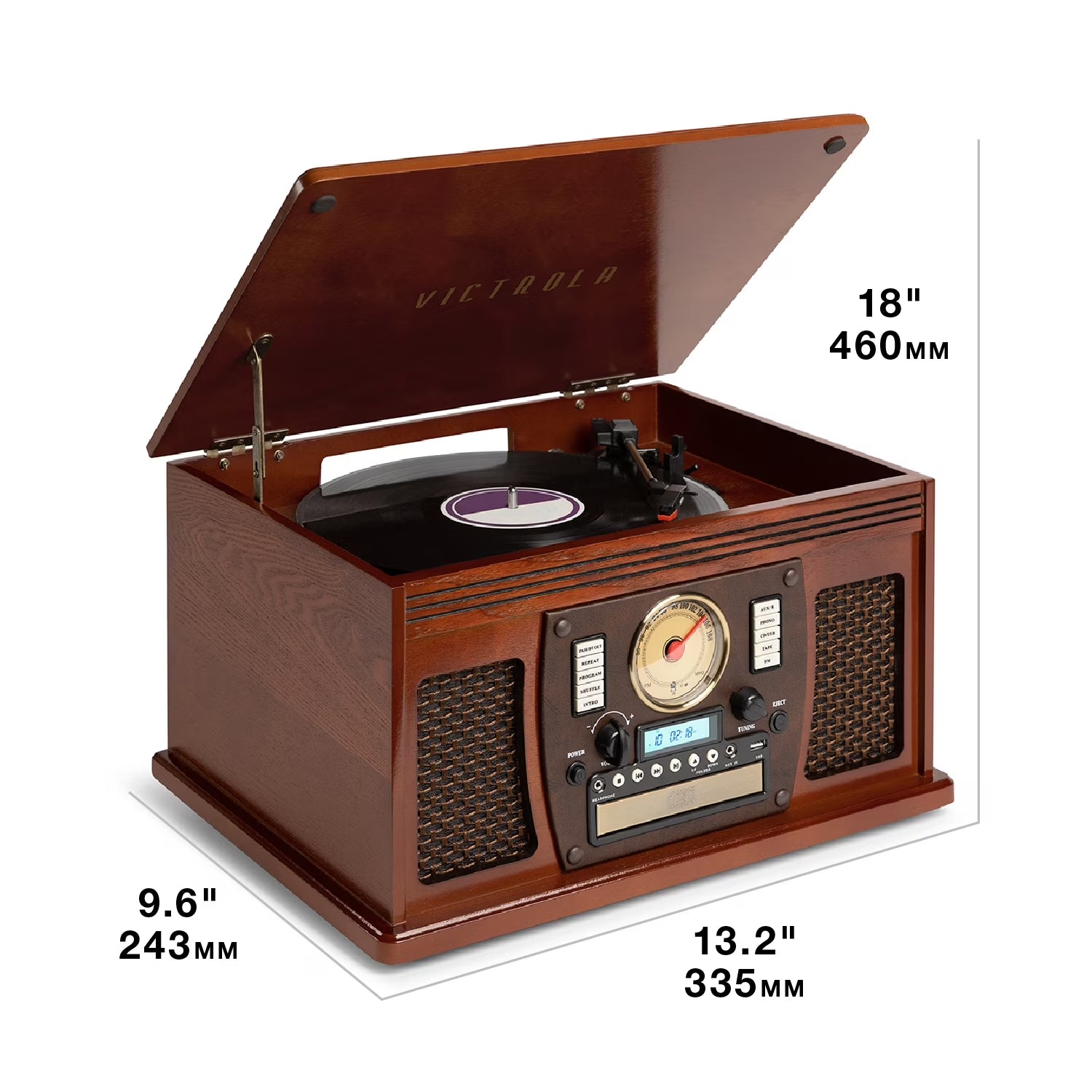8-In-1 Navigator Bluetooth Record Player & Multimedia Center, Built-In Stereo Speakers - Turntable, Wireless Music Streaming