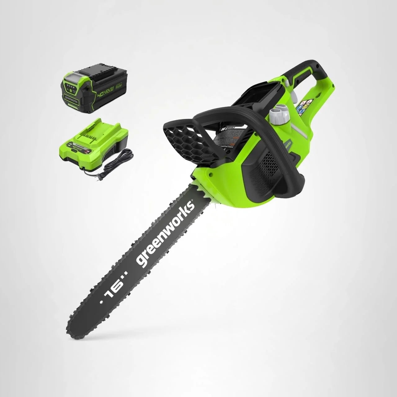 G-MAX 16 in 4 Amps 40 V Battery Chainsaw, Anti-Vibration, Automatic Chain Oiler, Bumper Spikes, Chain Brake, Chain Catcher, Tool-Less Chain Tensioning