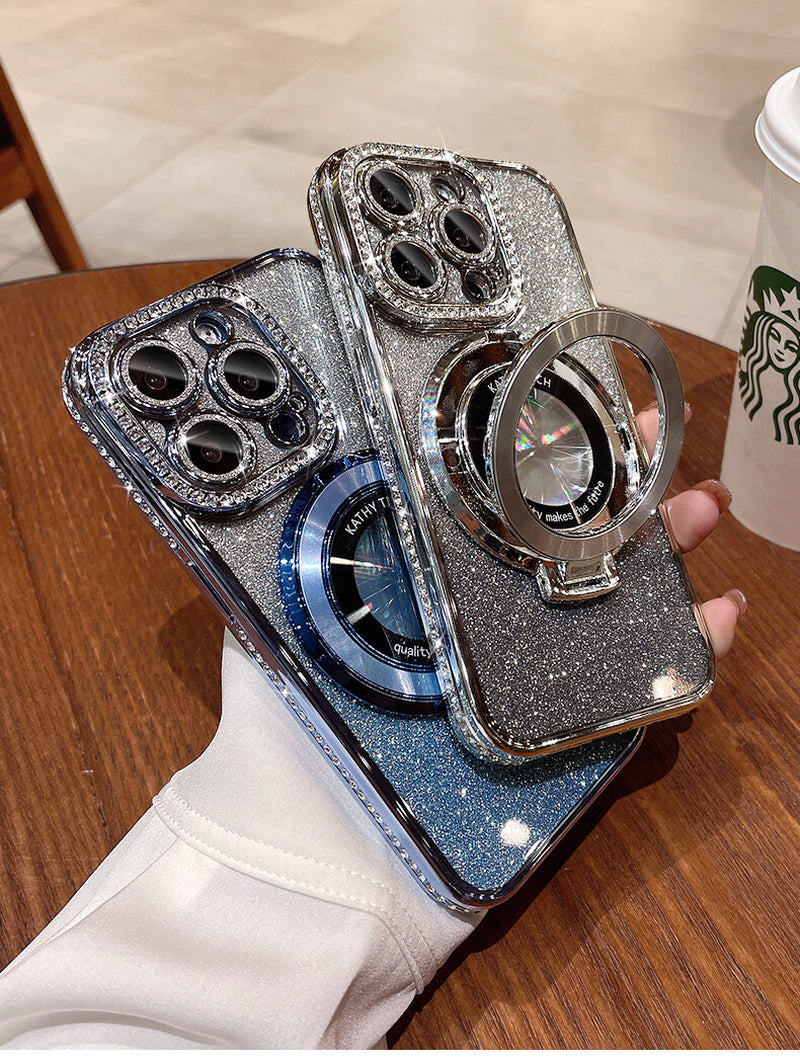 For Iphone 17 16 Pro Max 15 14 13 12 11 Glitter Bling Diamond Mag Safe Ring Case