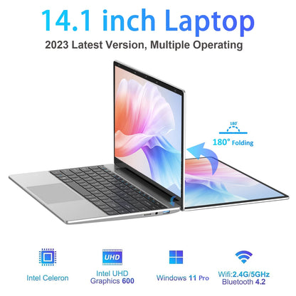 14.1In Windows 11 Pro Laptop, 8GB DDR4, 512GB SSD Computer, Intel Celeron, 1920X1080, 1TB Expansion, Silver