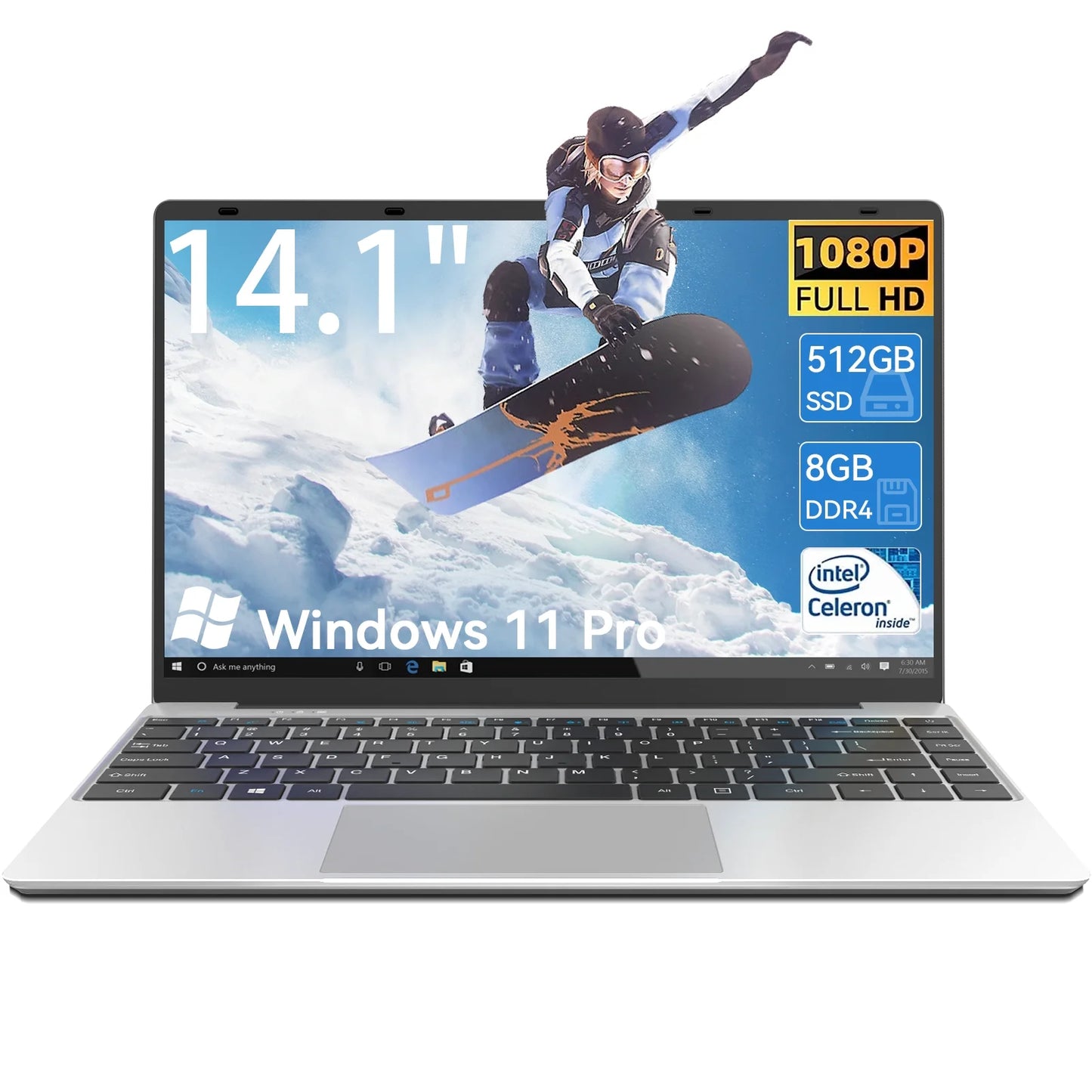 14.1In Windows 11 Pro Laptop, 8GB DDR4, 512GB SSD Computer, Intel Celeron, 1920X1080, 1TB Expansion, Silver