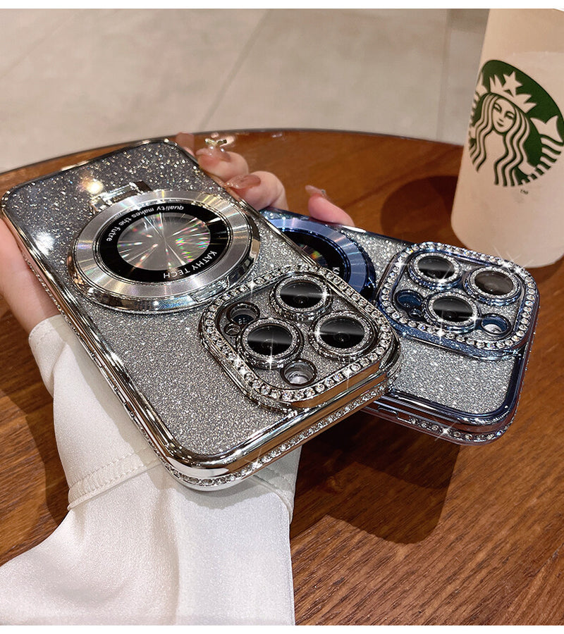 For Iphone 17 16 Pro Max 15 14 13 12 11 Glitter Bling Diamond Mag Safe Ring Case