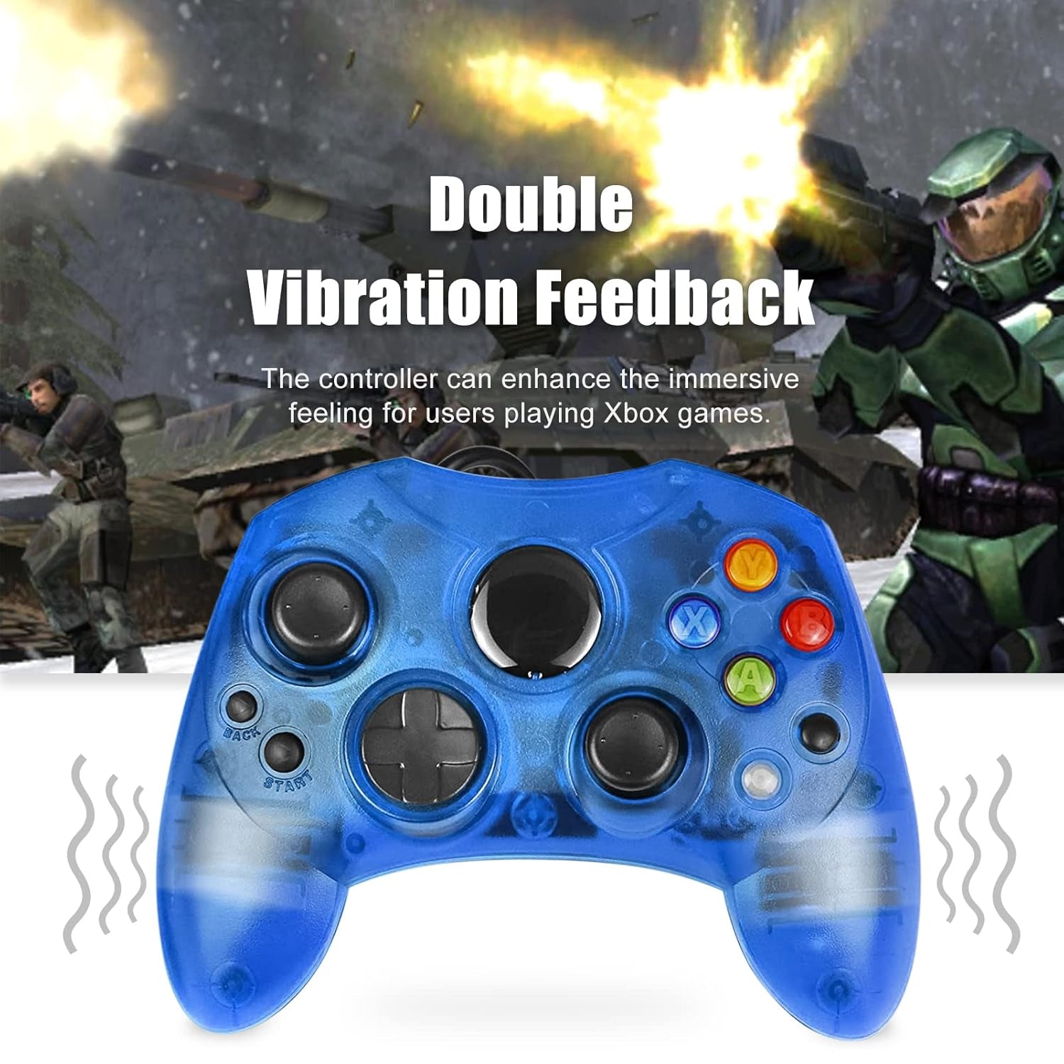 Controller Replacement for Original Xbox Console (Black and Sapphire Blue)