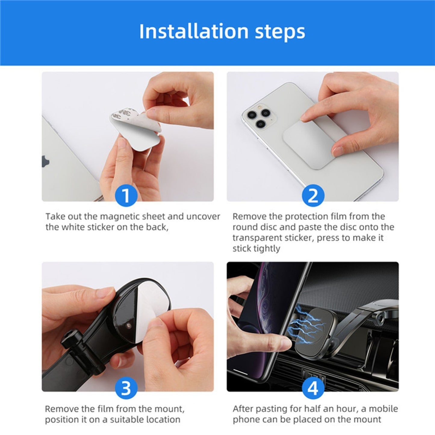 360° Rotation Magnetic Phone Holder Foldable Car Mount Stand Dashboard Universal