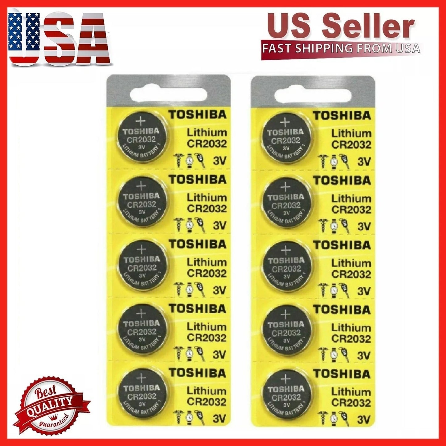 10 X New Original Toshiba CR2032 CR 2032 3V LITHIUM BATTERY BR2032 DL2032 Remote