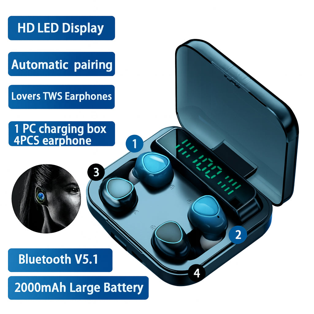 Couple Headphones Bluetooth Earbuds Wireless Earphone Waterproof for Any Phone