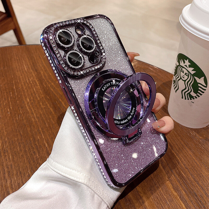 For Iphone 17 16 Pro Max 15 14 13 12 11 Glitter Bling Diamond Mag Safe Ring Case