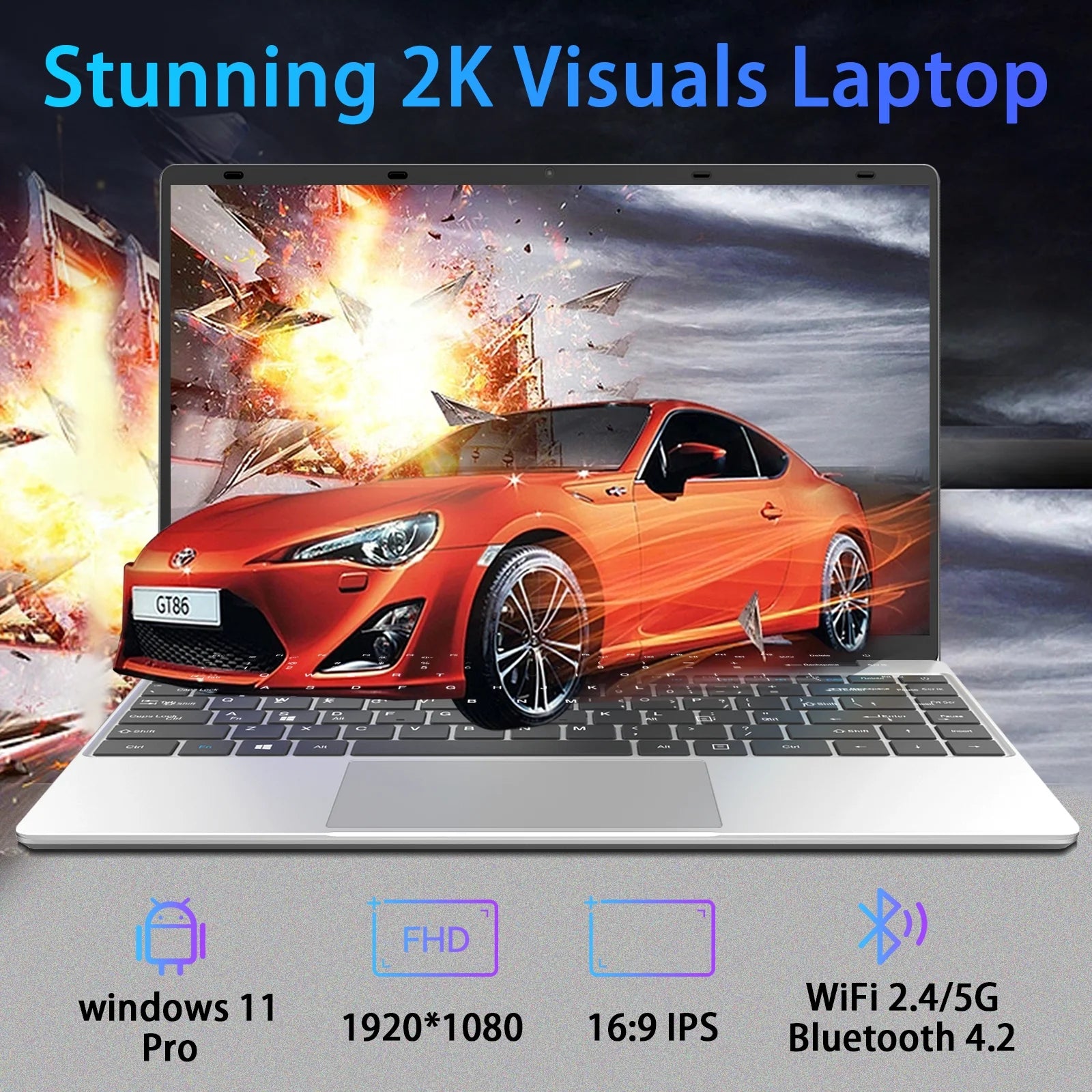 14.1In Windows 11 Pro Laptop, 8GB DDR4, 512GB SSD Computer, Intel Celeron, 1920X1080, 1TB Expansion, Silver