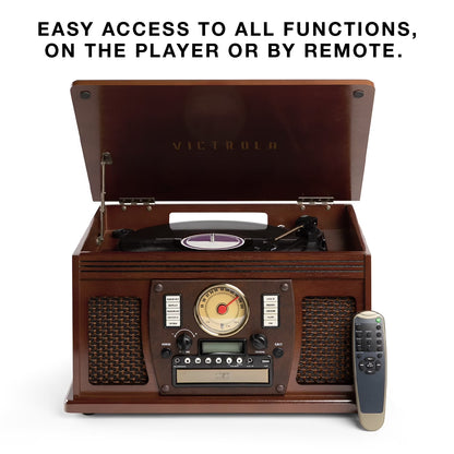 8-In-1 Navigator Bluetooth Record Player & Multimedia Center, Built-In Stereo Speakers - Turntable, Wireless Music Streaming