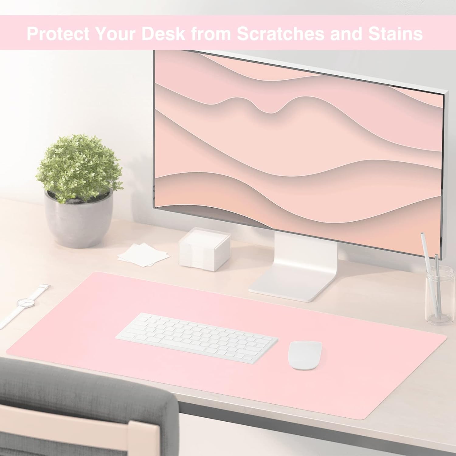 Dual Sided Desk Pad, Large Desk Mat, Waterproof Desk Blotter Protector Mouse Pad, Leather Desk Pad Large for Keyboard and Mouse (36" X 17", Blue/Pink)